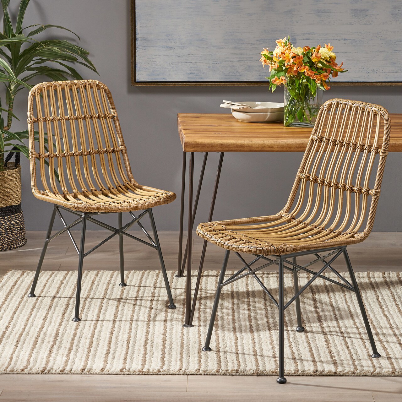 GDFStudio Silverdew Indoor Wicker Dining Chairs Set of 2